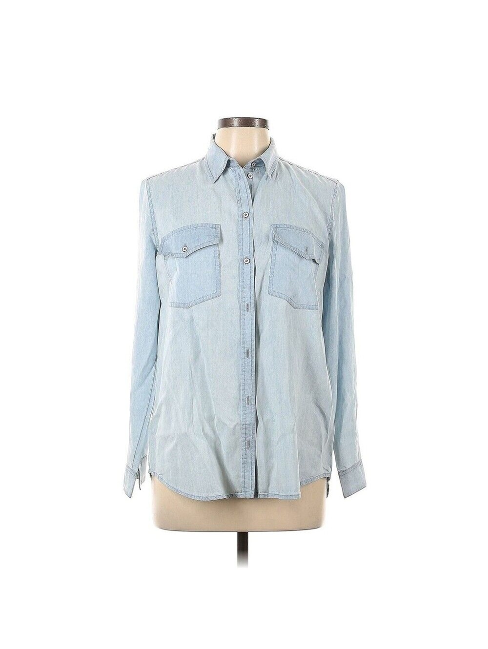 Club Monaco Women's Light Blue Lyocell Button-Up Shirt Top Size L/G Classic Fit